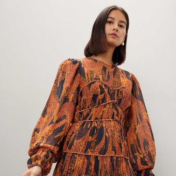 Giraffes Puff Sleeve Maxi Dress - Picture 1 of 8